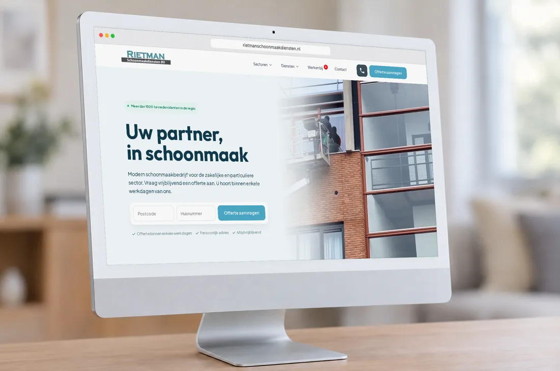 De homepage van Rietman Schoonmaakdiensten